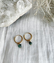 Load image into Gallery viewer, Emerald Hoop Earrings, Raw gemstone earrings, May birthstone
