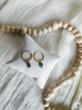 Load image into Gallery viewer, Emerald Hoops- Gold Filled
