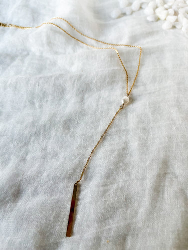 Pearl Lariant Necklace, long gold necklace, dainty long necklace, fresh water pearl jewelry 