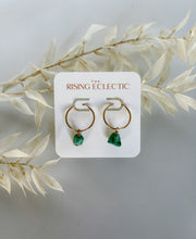 Load image into Gallery viewer, Emerald Hoops- Gold Filled
