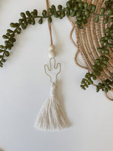 Load image into Gallery viewer, Single brass cactus charm with white cotton tassel 
