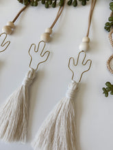 Load image into Gallery viewer, Set of three brass cactus charms with white cotton tassel 

