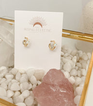 Load image into Gallery viewer, Gold huggie hoop earrings with opal gemstone
