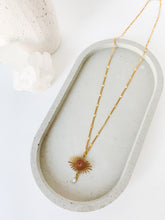 Load image into Gallery viewer, A gold plated clasp chain with gold sun charm and opal gemstone
