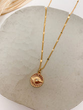 Load image into Gallery viewer, A gold plated chain necklace with gold clasp and evil eye opal pendant
